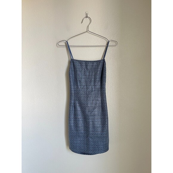 Urban Outfitters Textured Strappy Back Mini Dress Houndstooth Blue Size MEDIUM - Picture 1 of 7